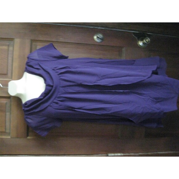 Purple Color Elegant Scoop Neck Short Sleeve Chiffon Dress-Legging Long Top - Picture 2 of 3